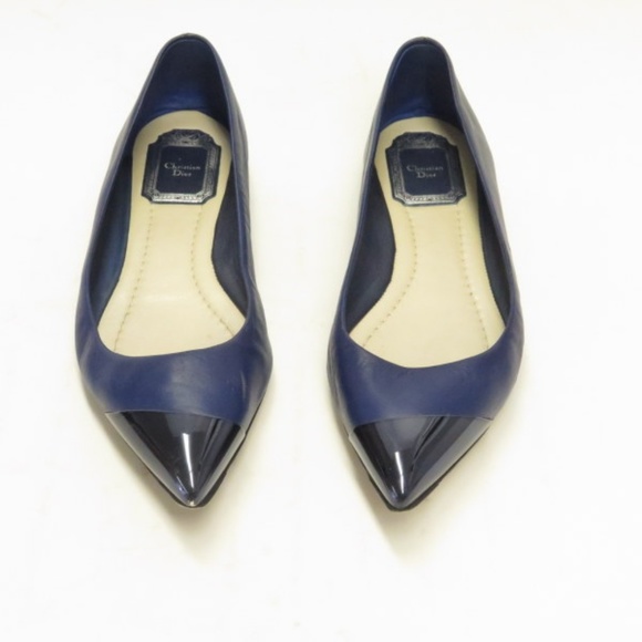 Dior Shoes - Christian Dior Ballet Flats Navy Leather Size 36